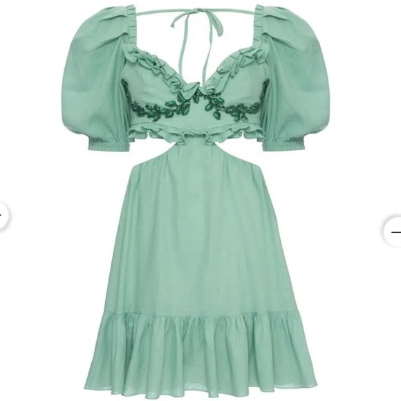 patbo green dress Sirena Mesh Long Sleeve Mini Dress